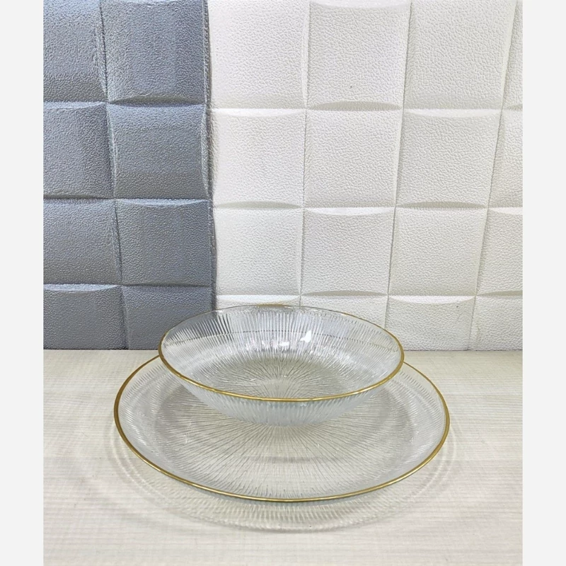 پلو خوری و خورش خوری بلور طرح سولو لب اکلیل طلایی و نقره ای (پس کرایه)