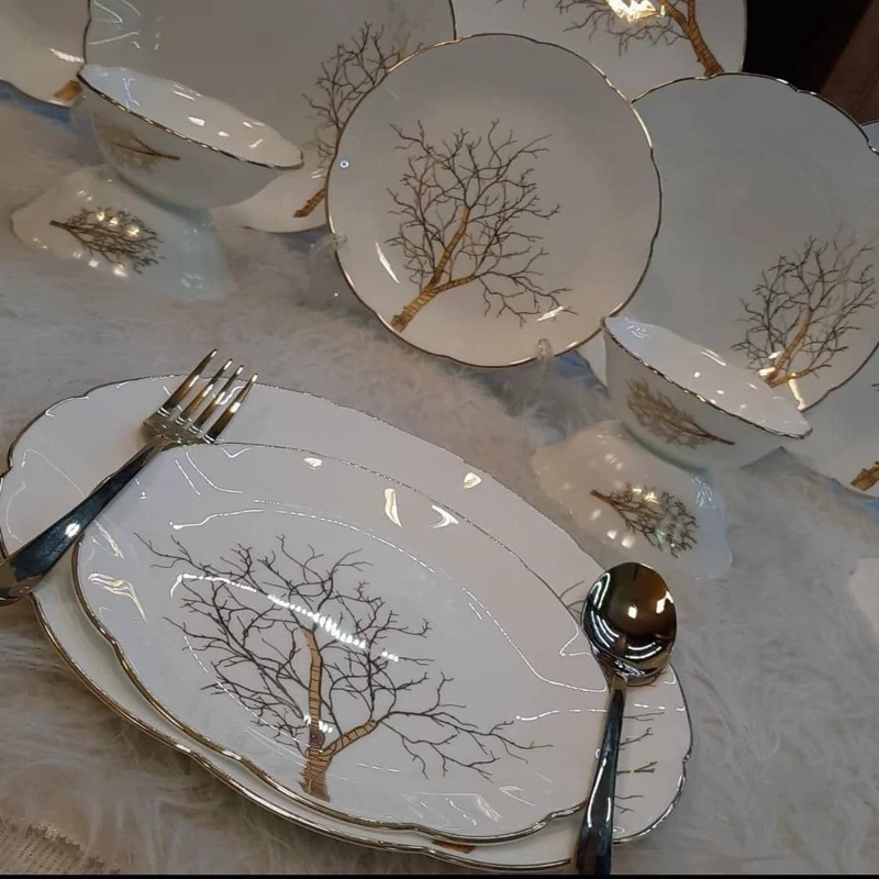 سرویس آرکوپال 26پارچه لب طلا قالب نیلوفری